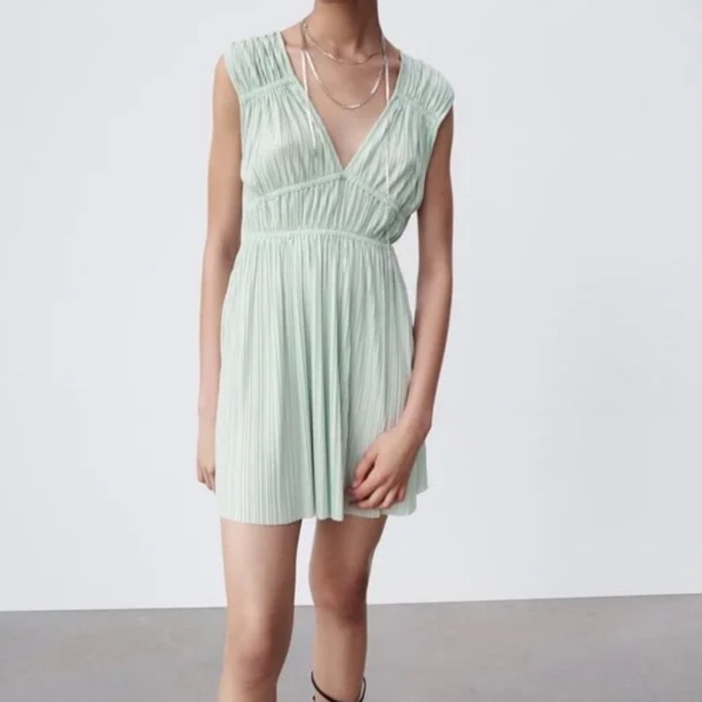 Zara Pleated V-neck Dress